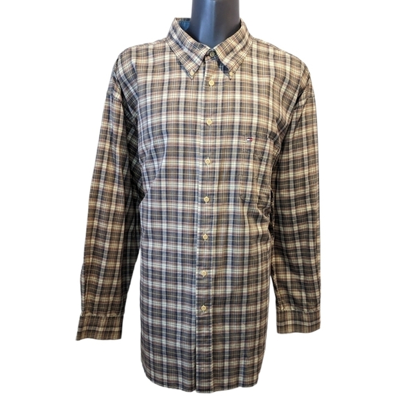 TOMMY Hilfiger tan plaid button down shirt 4XLT - Picture 1 of 8